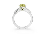 White gold Fancy Yellow Round  Cut Diamond Ring with Baguette Side Stones, Channel Set Band, and Four-Prong Setting_15