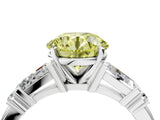 White gold Fancy Yellow Round  Cut Diamond Ring with Baguette Side Stones, Channel Set Band, and Four-Prong Setting_16