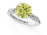 White gold Fancy Yellow Round  Cut Diamond Ring with Baguette Side Stones, Channel Set Band, and Four-Prong Setting_1