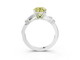 White gold Fancy Yellow Round  Cut Diamond Ring with Baguette Side Stones, Channel Set Band, and Four-Prong Setting_3