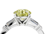 White gold Fancy Yellow Round  Cut Diamond Ring with Baguette Side Stones, Channel Set Band, and Four-Prong Setting_4