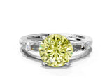 White gold Fancy Yellow Round  Cut Diamond Ring with Baguette Side Stones, Channel Set Band, and Four-Prong Setting_48