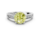 White gold Fancy Yellow Round Cut Diamond Ring with Milgrain Pavé Band and Four-Prong Setting_32