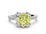 White gold Fancy Yellow Round Cut Diamond Ring with Pavé Band and Floral Prong Setting_39