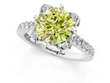 White gold Fancy Yellow Round Cut Diamond Ring with Pavé Band and Floral Prong Setting_40
