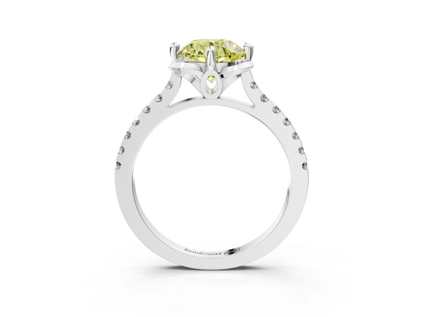 Platinum Round Floral Petal Pave Engagement Ring Setting for Fancy Yellow Center
