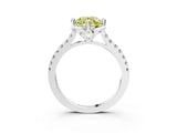 White gold Fancy Yellow Round Cut Diamond Ring with Pavé Band and Floral Prong Setting_42