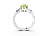 White gold Fancy Yellow Round  Cut Diamond Ring with Tapered Baguette Side Stones in Four-Prong Setting_3