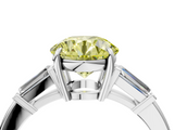 White gold Fancy Yellow Round  Cut Diamond Ring with Tapered Baguette Side Stones in Four-Prong Setting_4