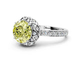 White gold Fancy Yellow Round Cut Diamond Scalloped Halo Engagement Ring with Round Shared Prong Band_12