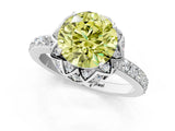 White gold Fancy Yellow Round Cut Diamond Scalloped Halo Engagement Ring with Round Shared Prong Band_13
