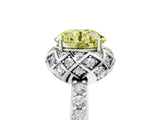 White gold Fancy Yellow Round Cut Diamond Scalloped Halo Engagement Ring with Round Shared Prong Band_17
