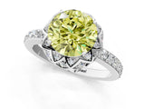 White gold Fancy Yellow Round Cut Diamond Scalloped Halo Engagement Ring with Round Shared Prong Band_19