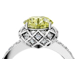 White gold Fancy Yellow Round Cut Diamond Scalloped Halo Engagement Ring with Round Shared Prong Band_22