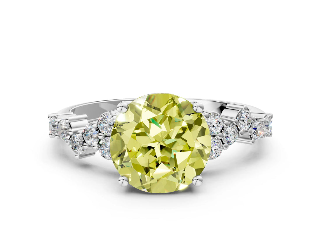 White gold Fancy Yellow Round Cut Diamond Scattered Round Accent Ring with Prong Setting_14