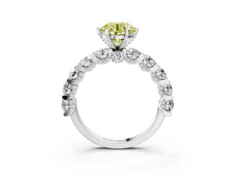 White gold Fancy Yellow Round Cut Diamond Side Stone Engagement Ring with Four-Prong Setting_51