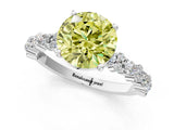 White gold Fancy Yellow Round Cut Diamond Side Stone Solitaire Ring with Round  and Four-Prong Setting_25