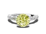 White gold Fancy Yellow Round Cut Diamond Side Stone Solitaire Ring with Round  and Four-Prong Setting_77