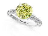 White gold Fancy Yellow Round Cut Diamond Side Stone Solitaire Ring with Round  and Four-Prong Setting_78