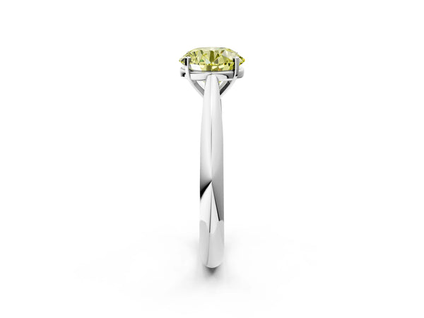 White gold Fancy Yellow Round Cut Diamond Solitaire Engagement Ring with Cathedral Setting and Four-Prong Mount