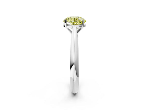 White gold Fancy Yellow Round Cut Diamond Solitaire Engagement Ring with Cathedral Setting and Four-Prong Mount