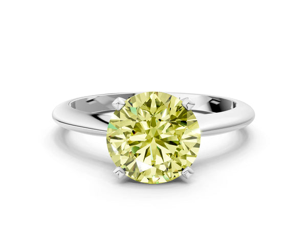 White gold Fancy Yellow Round Cut Diamond Solitaire Engagement Ring with Classic Band and Four-Prong Setting