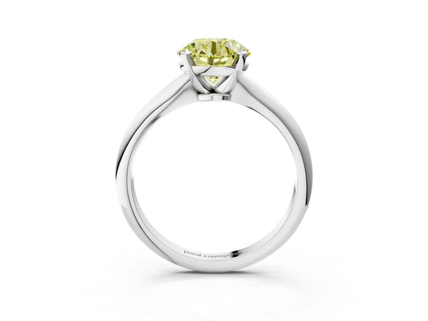 White gold Fancy Yellow Round Cut Diamond Solitaire Engagement Ring with Classic Band and Four-Prong Setting