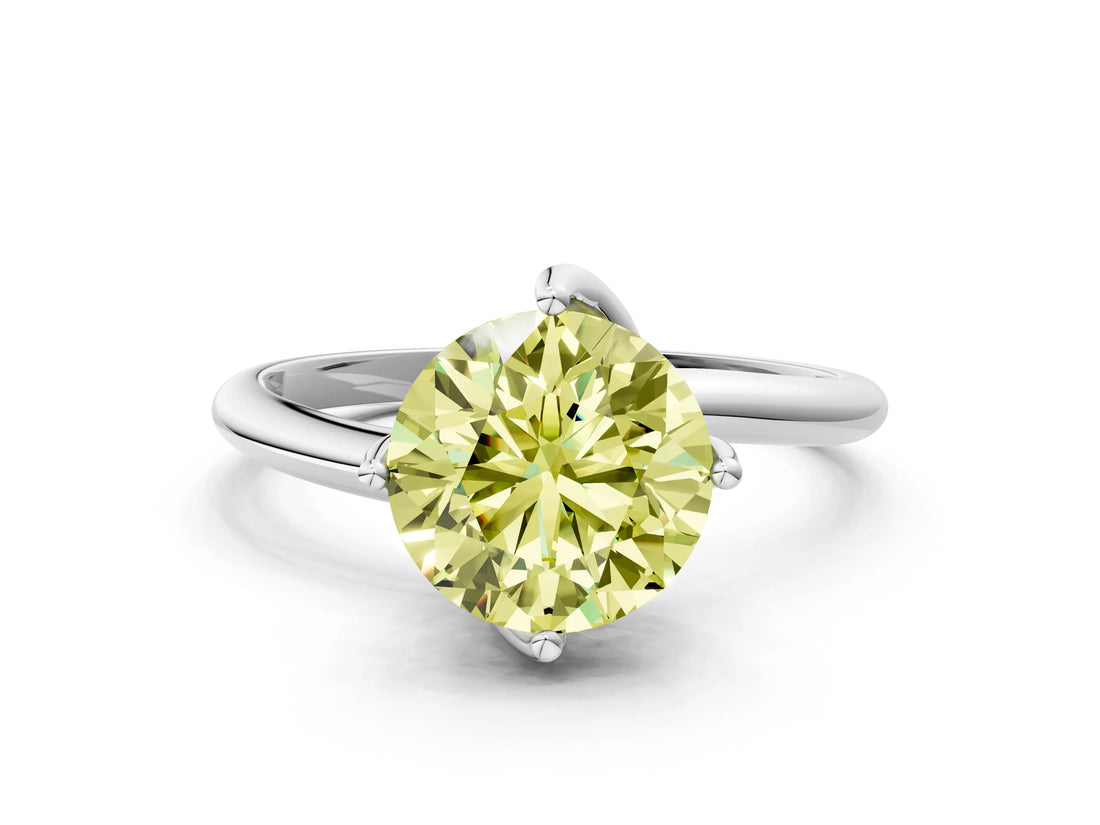 White gold Fancy Yellow Round Cut Diamond Solitaire Engagement Ring with Four-Prong Setting and Classic Band_21