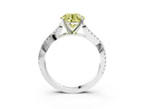 White gold Fancy Yellow Round Cut Diamond Solitaire Engagement Ring with Twisted Pavé Band and Four-Prong Setting_100