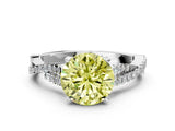 White gold Fancy Yellow Round Cut Diamond Solitaire Engagement Ring with Twisted Pavé Band and Four-Prong Setting_97