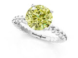 White gold Fancy Yellow Round Cut Diamond Solitaire Ring with Beaded Band and Prong Setting_96