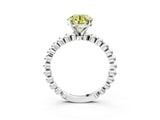 White gold Fancy Yellow Round Cut Diamond Solitaire Ring with Beaded Band and Prong Setting_98