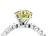 White gold Fancy Yellow Round Cut Diamond Solitaire Ring with Beaded Band and Prong Setting_99