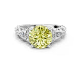 White gold Fancy Yellow Round Cut Diamond Solitaire Ring with Filigree Band and Four-Prong Setting_16