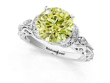 White gold Fancy Yellow Round Cut Diamond Solitaire Ring with Filigree Band and Four-Prong Setting_17