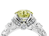 White gold Fancy Yellow Round Cut Diamond Solitaire Ring with Filigree Band and Four-Prong Setting_21