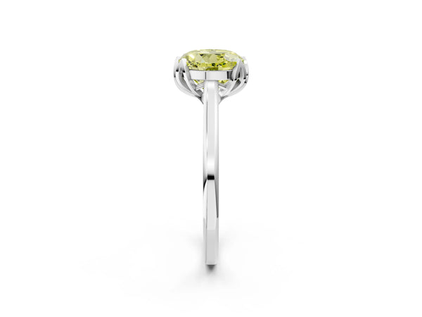 White gold Fancy Yellow Round Cut Diamond Solitaire Ring with Flower Prong Setting and Classic Band