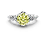 White gold Fancy Yellow Round Cut Diamond Solitaire Ring with Hidden Halo and Pavé Band_51
