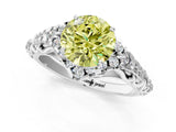 White gold Fancy Yellow Round Cut Diamond Solitaire Ring with Hidden Halo and Pavé Band_52