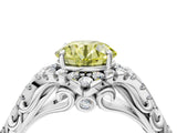 White gold Fancy Yellow Round Cut Diamond Solitaire Ring with Hidden Halo and Pavé Band_55