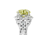 White gold Fancy Yellow Round Cut Diamond Solitaire Ring with Hidden Halo and Pavé Band_56
