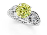 White gold Fancy Yellow Round Cut Diamond Solitaire Ring with Milgrain Pavé Band and Four-Prong Setting_53