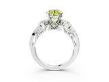 White gold Fancy Yellow Round Cut Diamond Solitaire Ring with Milgrain Pavé Band and Four-Prong Setting_55