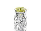 White gold Fancy Yellow Round Cut Diamond Solitaire Ring with Milgrain Pavé Band and Four-Prong Setting_57