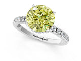 White gold Fancy Yellow Round Cut Diamond Solitaire Ring with Pavé Band and Four-Prong Setting_31