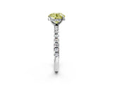 White gold Fancy Yellow Round Cut Diamond Solitaire Ring with Pavé Band and Four-Prong Setting_32