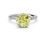 White gold Fancy Yellow Round Cut Diamond Solitaire Ring with Pavé Band and Hidden Halo_32