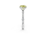 White gold Fancy Yellow Round Cut Diamond Solitaire Ring with Pavé Band and Hidden Halo_34
