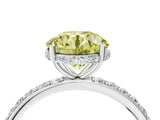 White gold Fancy Yellow Round Cut Diamond Solitaire Ring with Pavé Band and Hidden Halo_36