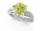 White gold Fancy Yellow Round Cut Diamond Solitaire Ring with Prong Setting and Twisted Pavé Band_1